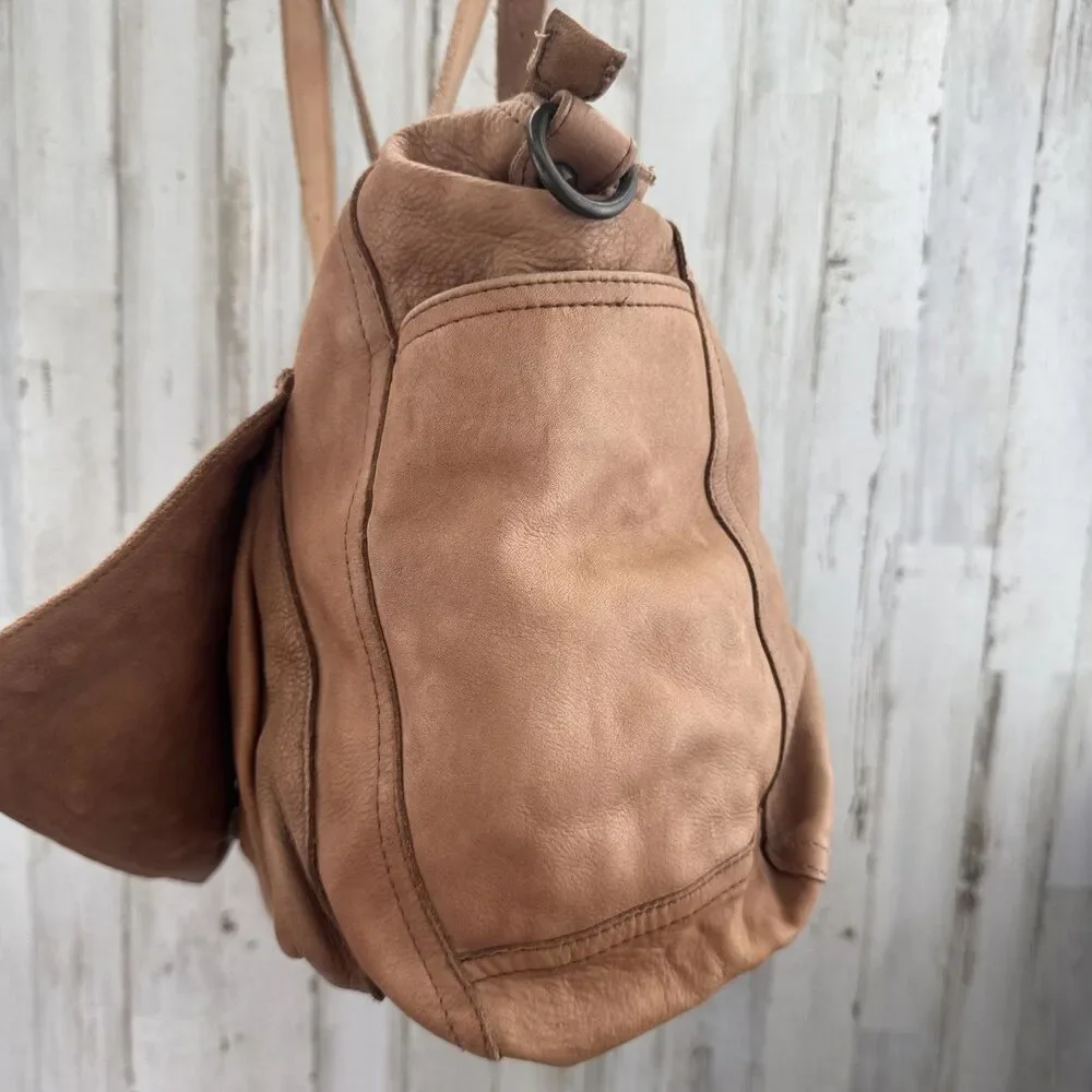 Viola Castellani Italy Leather Studded￼Slouchy Shoulder Bag Purse Cognac Tan￼